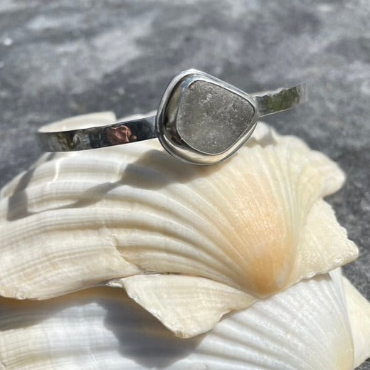 Frosty White Sea Glass Cuff Bracelet