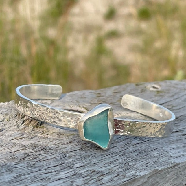 Light Aquamarine Sea Glass Cuff Bracelet