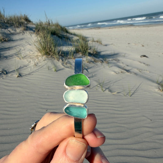 Three Piece Sea Glass Cuff Bracelet
