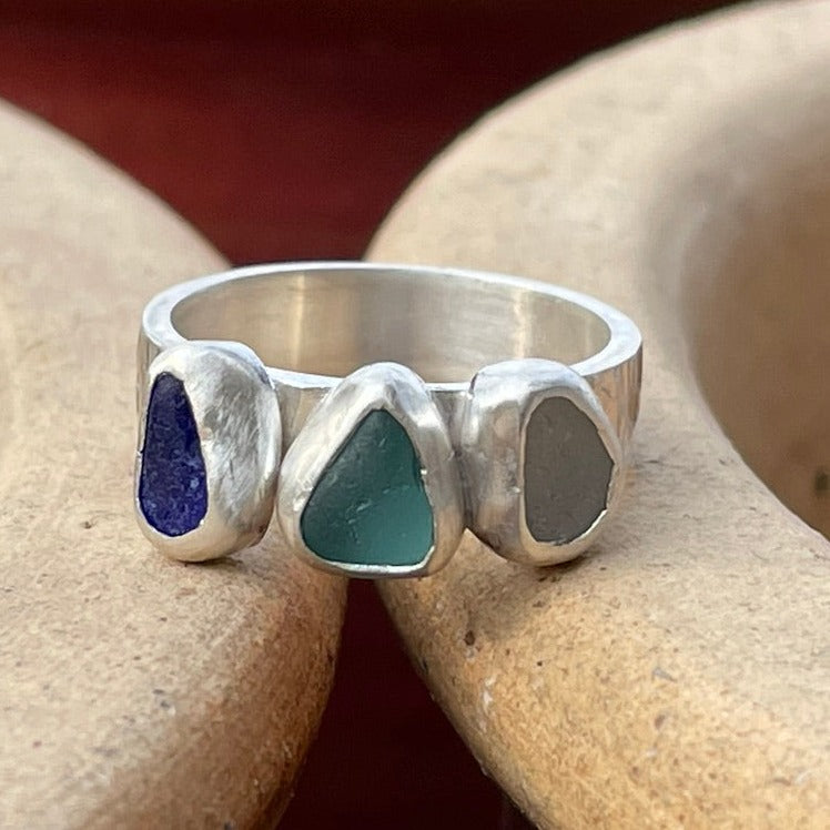 Three Piece Sea Glass Ring - Size 7.5