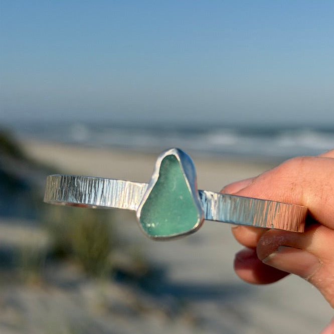 Teal Blue Sea Glass Cuff Bracelet