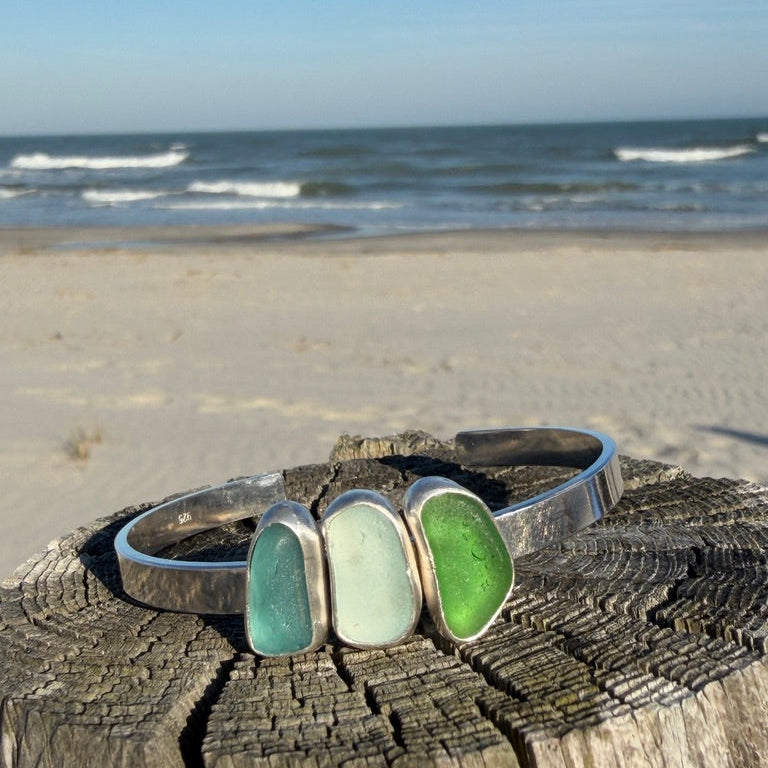 Three Piece Sea Glass Cuff Bracelet