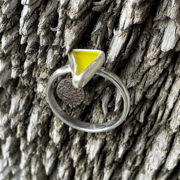 Bright Yellow Sea Glass Ring - size 7.25