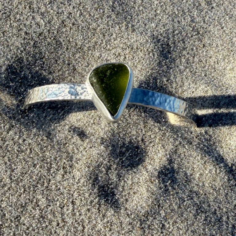 Olive Green Sea Glass Cuff Bracelet