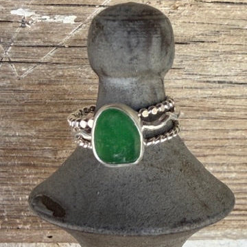 Green Sea Glass Stacking Rings Size 8