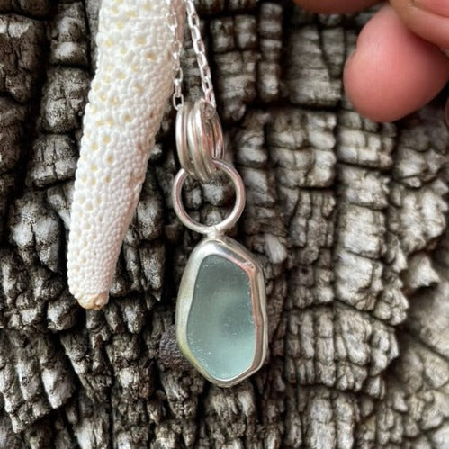 Sea Foam Blue Sea Glass Wave Pendant