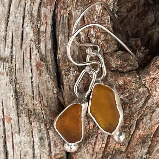 Amber Sea Glass Earrings