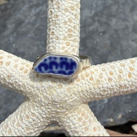 Blue :( Sea Pottery Ring - Size 8.25