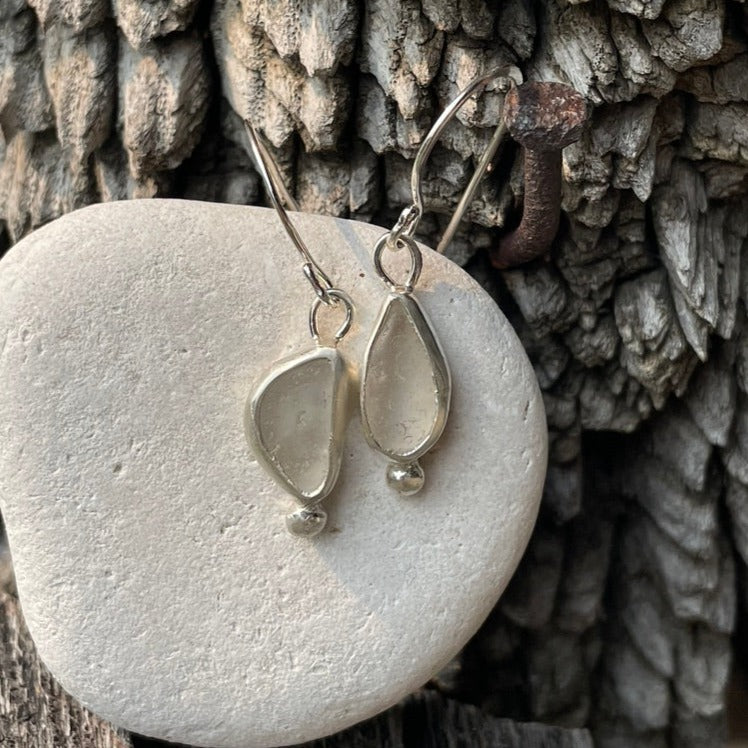 Frosty White Sea Glass Earrings