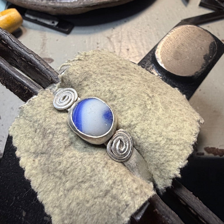 White & Blue Swirl Marble Cuff Bracelet