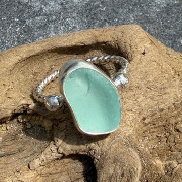 Pale Aquamarine Sea Glass Ring - Size 11