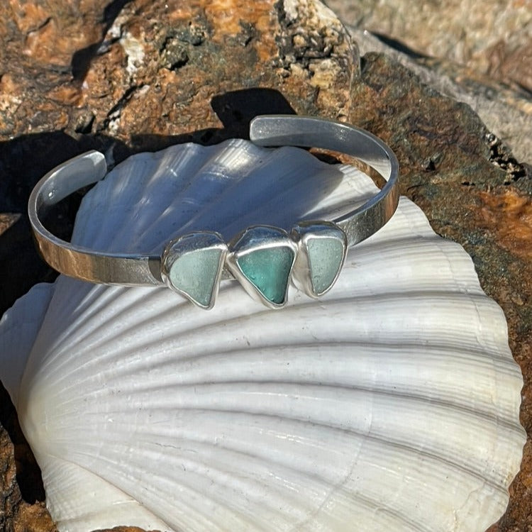 Three Piece Sea Glass Cuff Bracelet