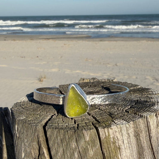 Olive Green Sea Glass Cuff Bracelet