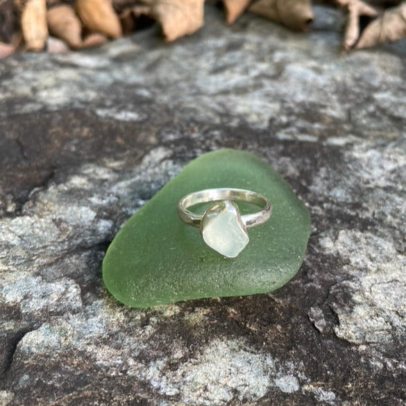 Sea Foam Blue Sea Glass Ring - Size 6