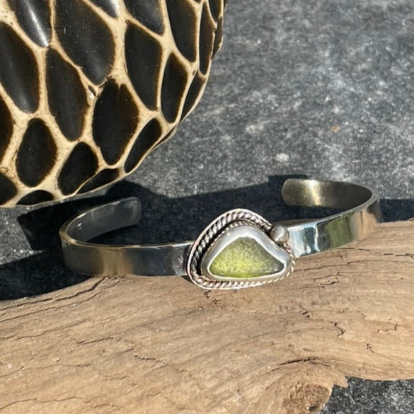 Olive Green Sea Glass Cuff Bracelet