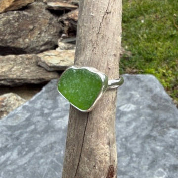 Lime Green Sea Glass Ring - Size - 6.25
