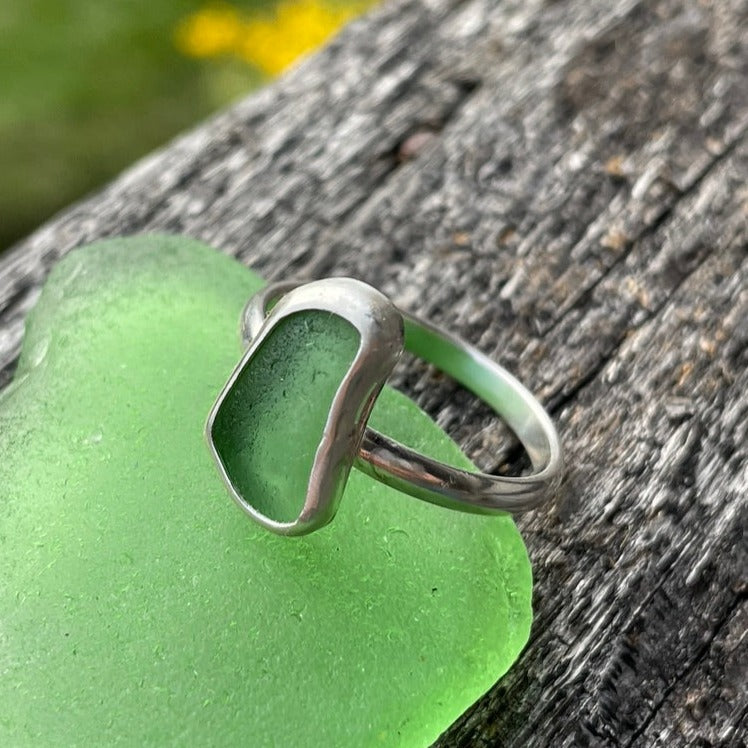 Sea Green Sea Glass Ring - size 9.75