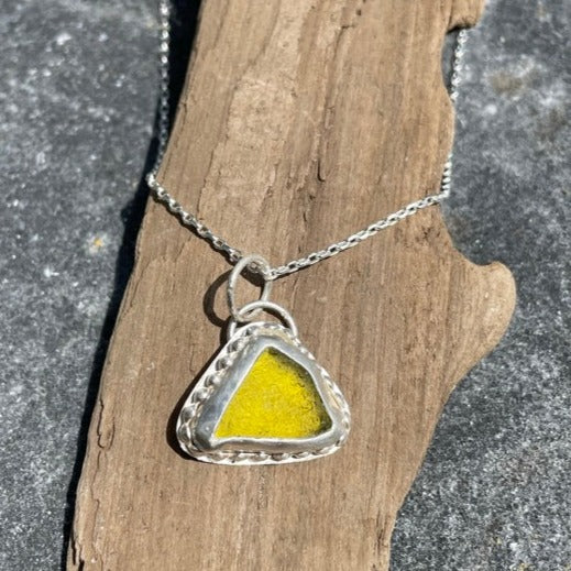 Olive Yellow Sea Glass Pendant