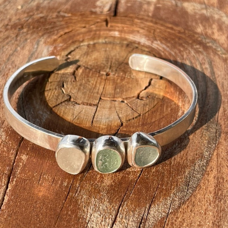 Three Piece Sea Glass Cuff Bracelet