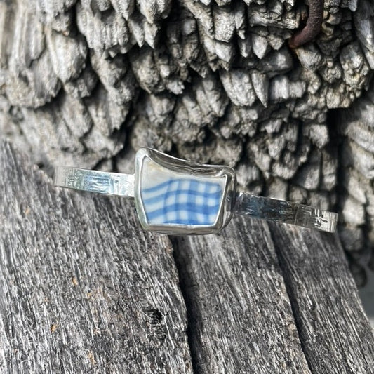 Breezy Blue Plaid Sea Pottery Cuff Bracelet