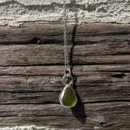 Olive Yellow Sea Bean Sea Glass Necklace