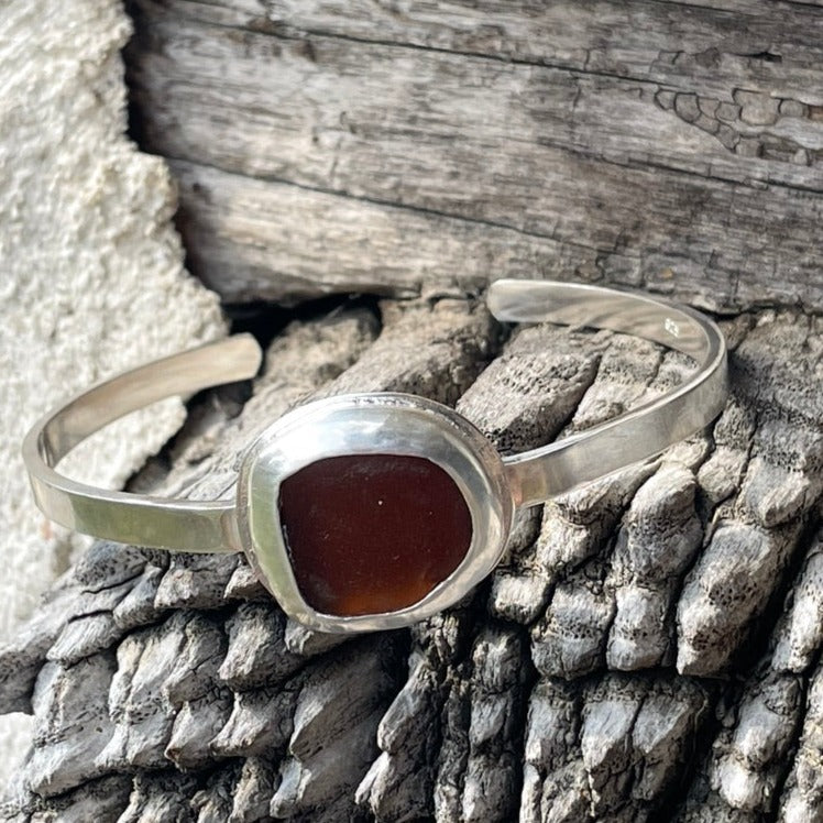 Honey Amber Sea Glass Cuff Bracelet