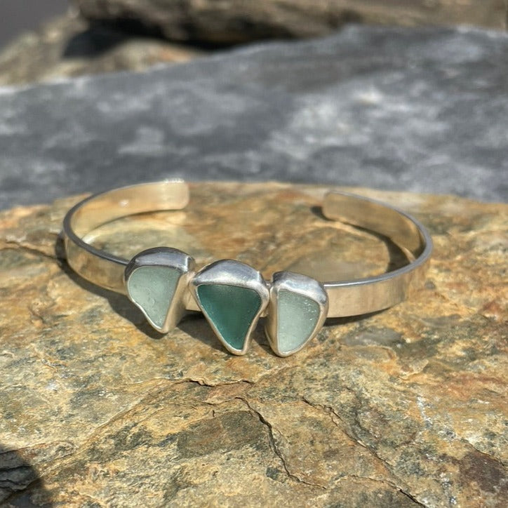 Three Piece Sea Glass Cuff Bracelet