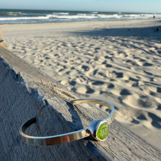 Lime Green Sea Glass Cuff Bracelet