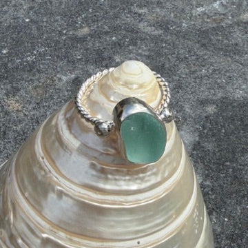 Pale Aquamarine Sea Glass Ring - Size 11
