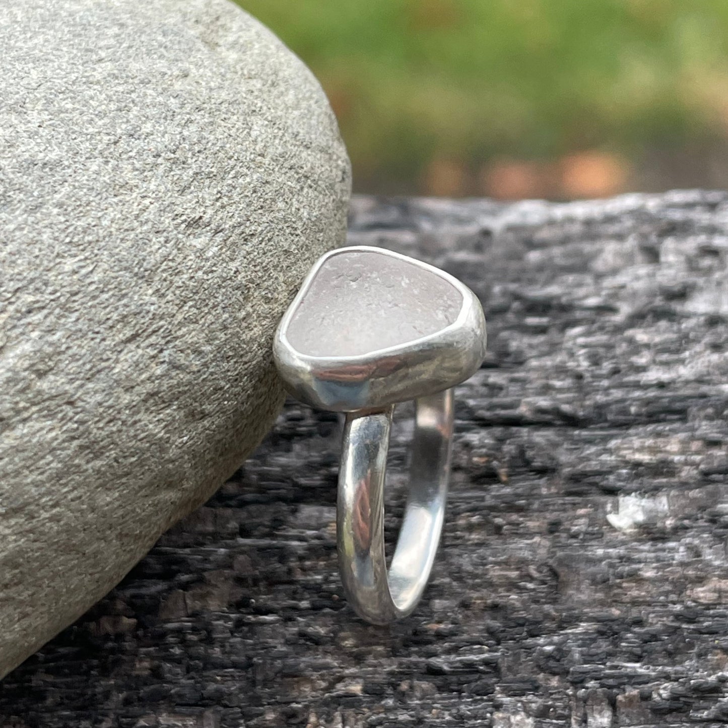 Frosty White Sea Glass Ring - Size 7