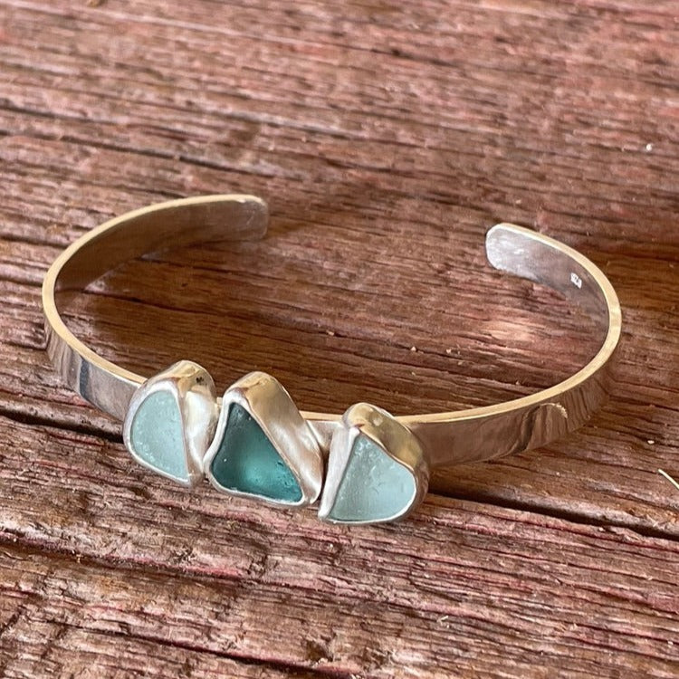 Three Piece Sea Glass Cuff Bracelet