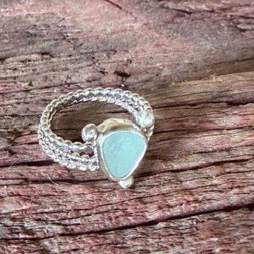 Sea Foam Blue Sea Glass Stacking Rings - Size 8.75