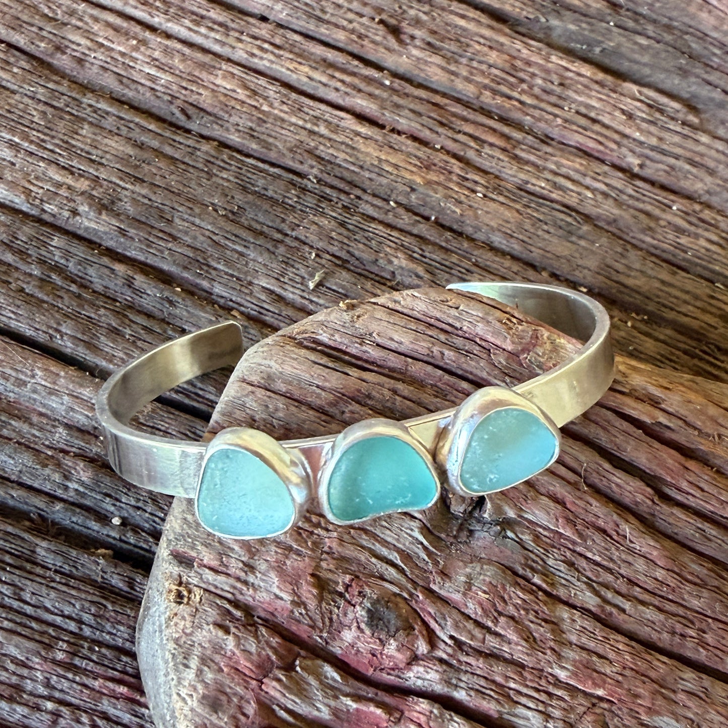 Three Piece Sea Glass Cuff Bracelet