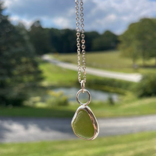 Olive Yellow Sea Bean Sea Glass Necklace