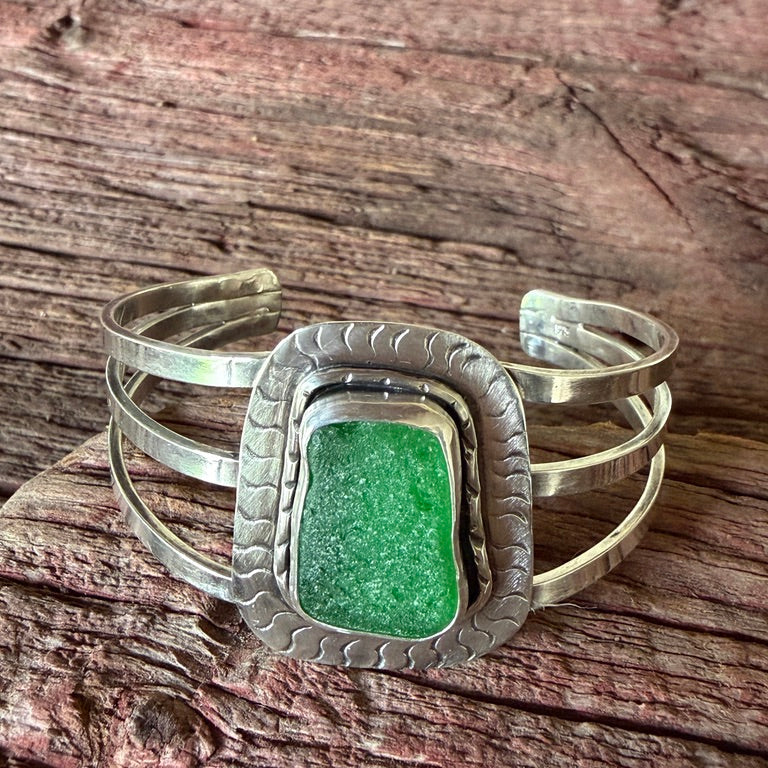 Chunky Kelly Green Statement Cuff Bracelet
