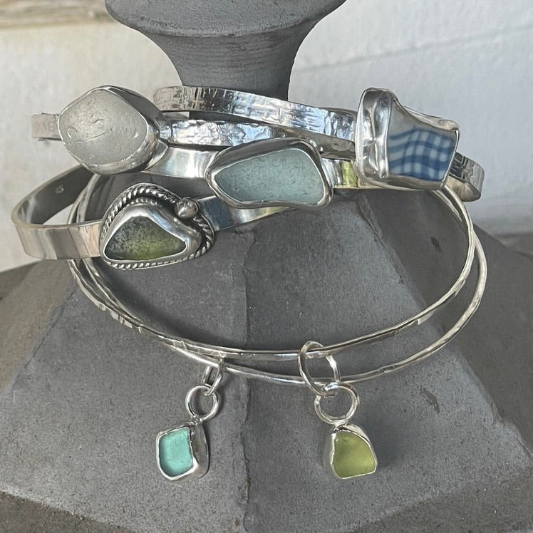 Olive Green Sea Glass Cuff Bracelet