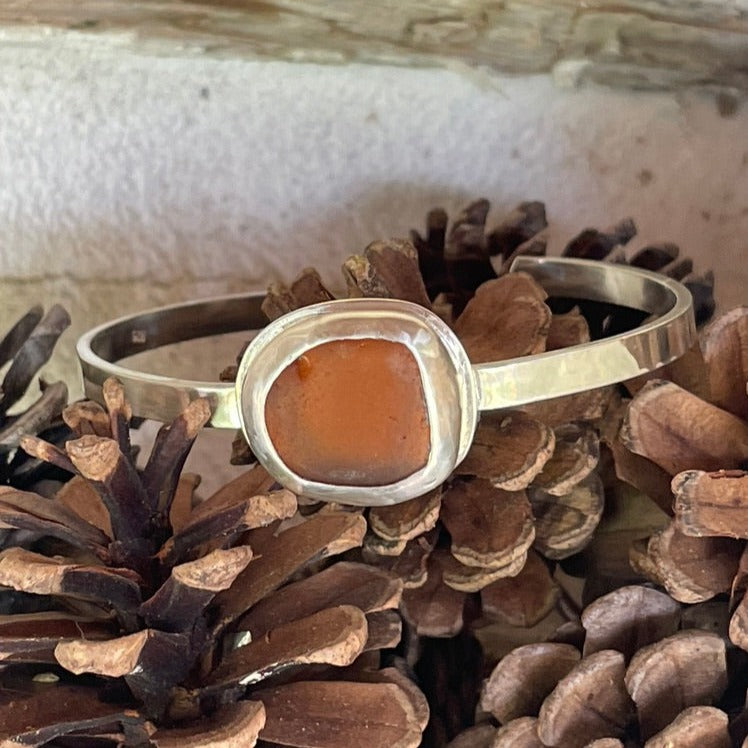 Honey Amber Sea Glass Cuff Bracelet