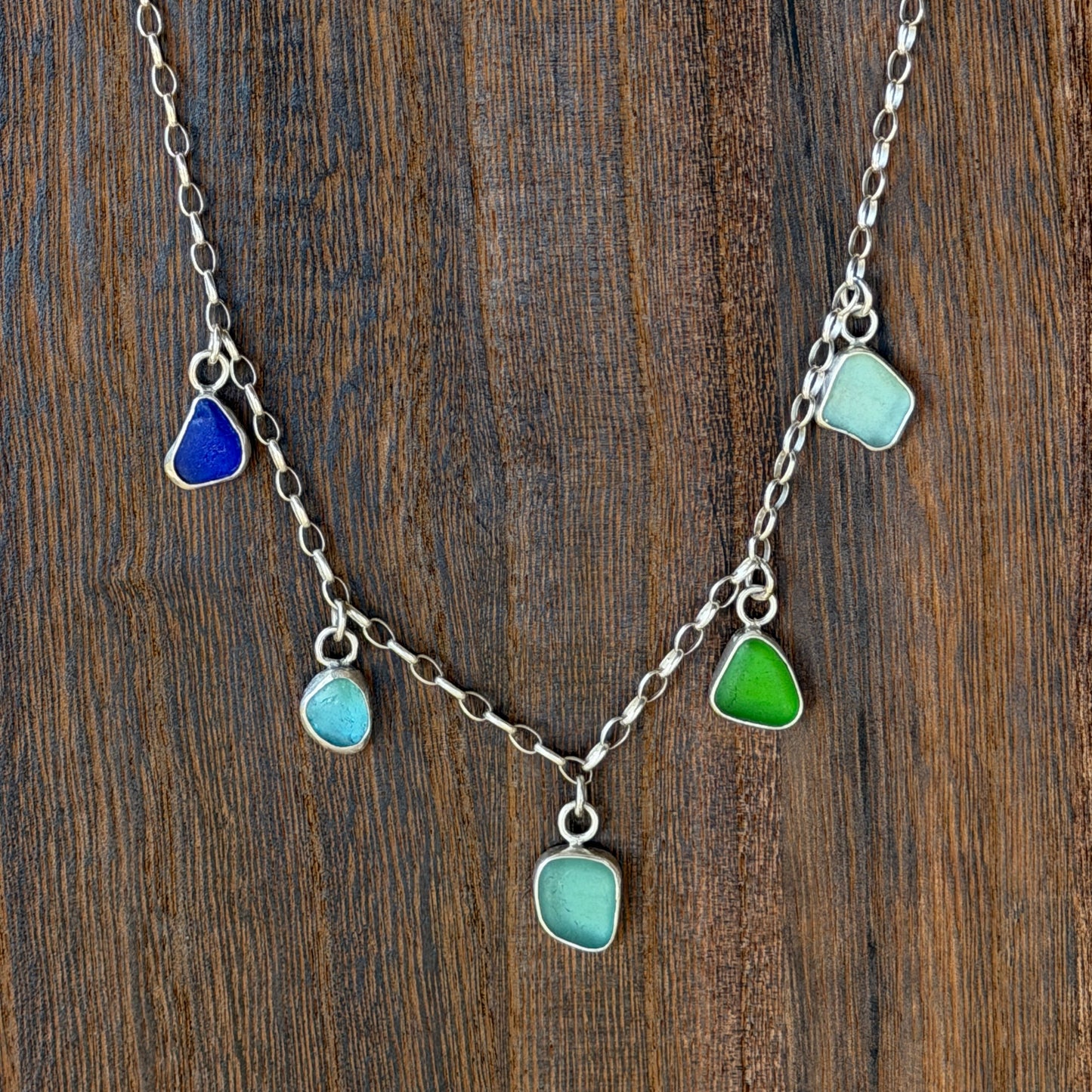Multicolored 5 Charm Sea Glass Necklace