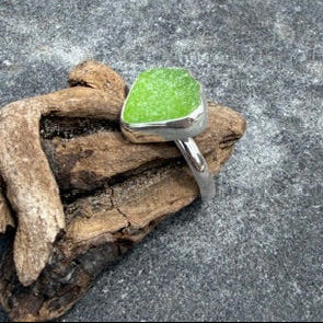 Lime Green Sea Glass Ring - Size - 6.25