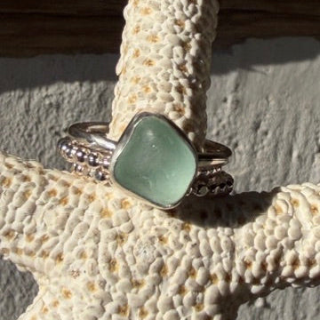 Sea Foam Green Sea Glass Stacking Rings - Size 5.5