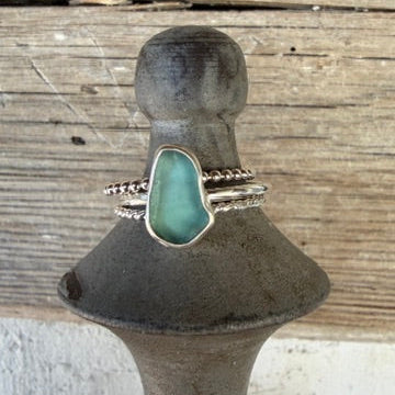 Light Aquamarine Sea Glass Stacking Rings - Size 10.75