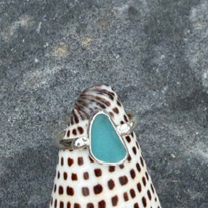 Teal Blue Sea Glass Ring - Size 10.25