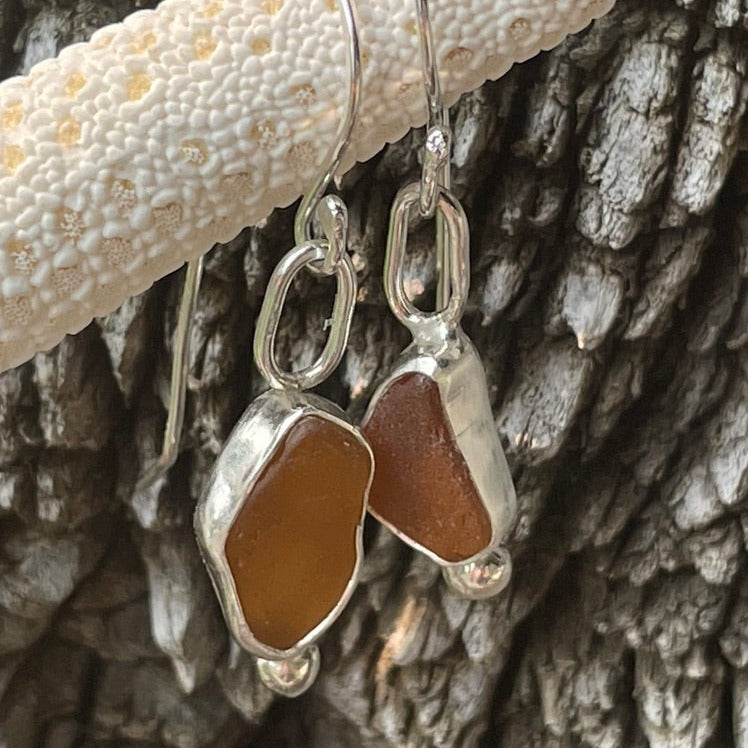 Amber Sea Glass Earrings