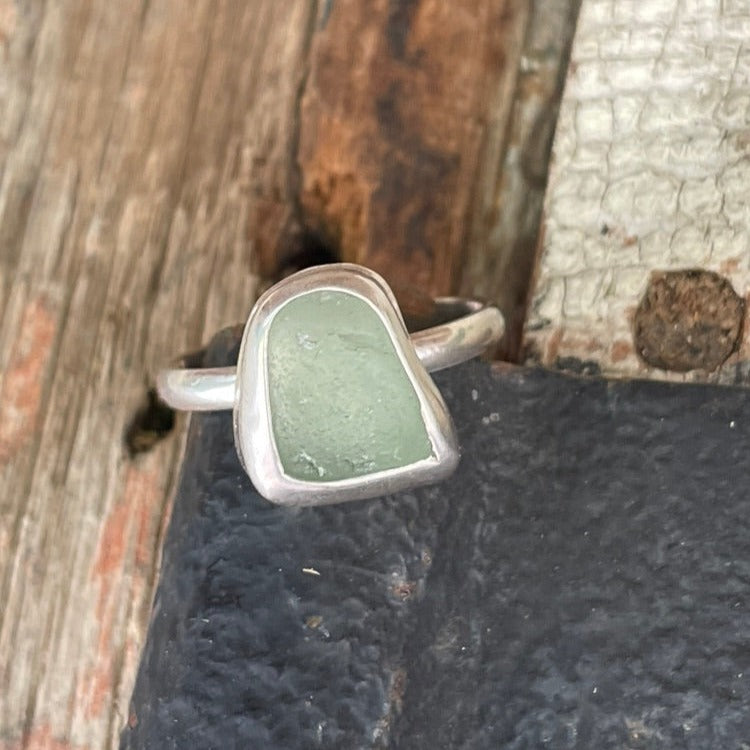 Chunky Sea Foam Green Sea Glass Ring - Size 10