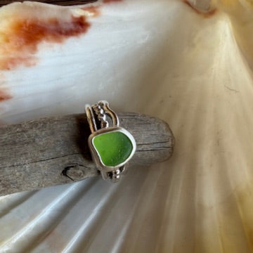 Lime Green Sea Glass Stacking Rings - Size 5