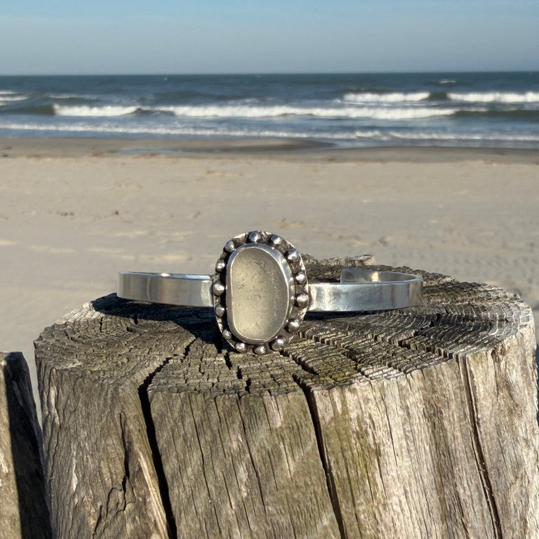 Smokey Grey Sea Glass Cuff Bracelet