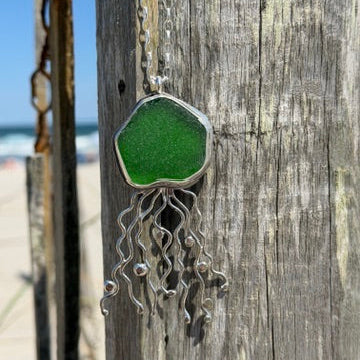 Kelly Green Sea Glass Jellyfish Pendant