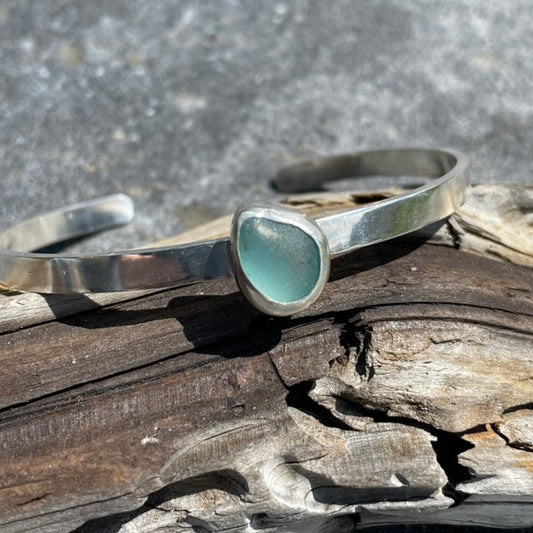 Light Aquamarine Sea Glass Cuff Bracelet