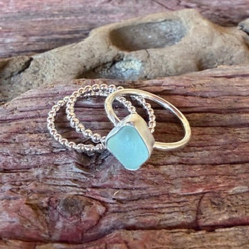 Sea Foam Green Sea Glass Stacking Rings - Size 5.5