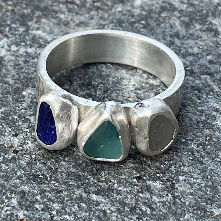 Three Piece Sea Glass Ring - Size 7.5